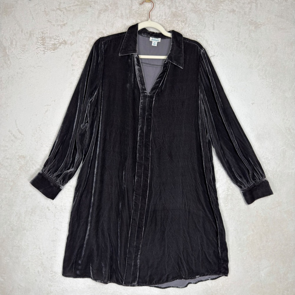 Sundance Silk Velvet Tunic Dress Charcoal Gray Boho Whimsigoth Layering Large